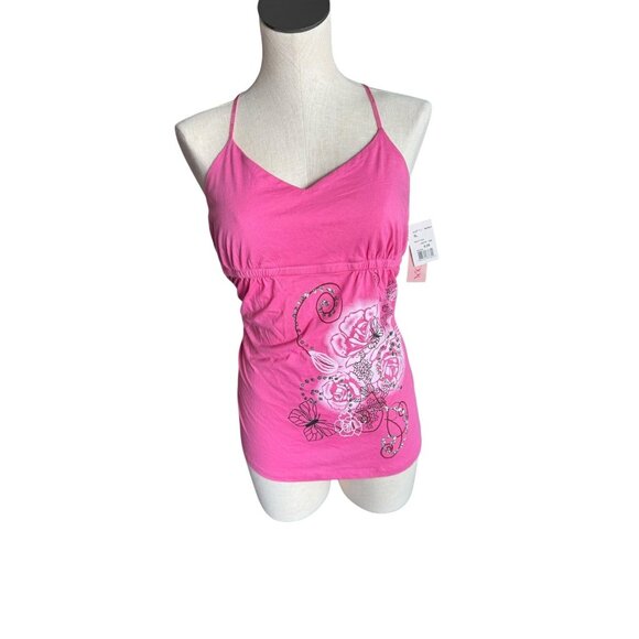 Y2K 2008 NWT Floral Rhinestone Milkmaid Tank size XL - Picture 5 of 9